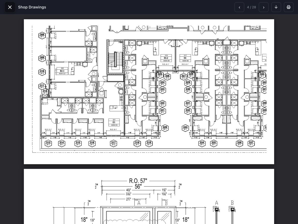The shop drawings open in the app's viewer