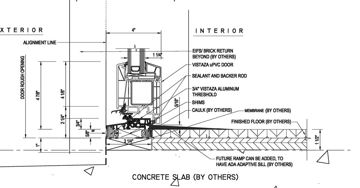 Vi6 in-swing door at the sill, with the note for a future ramp