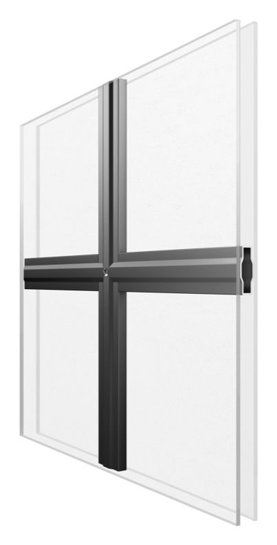 A grille bar sealed inside an insulating glass unit, both glass faces flat
