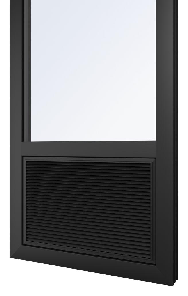 A louver glazed into the bottom of a black window
