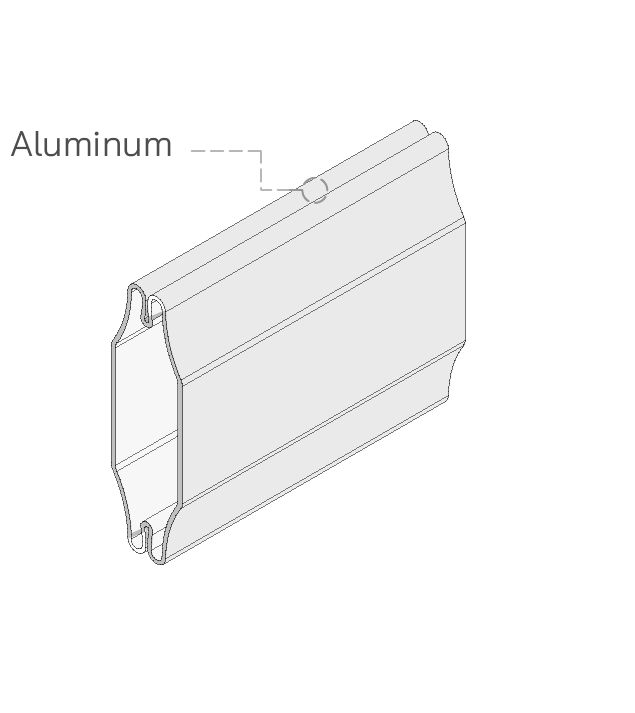 The between-the-glass bar: a single hollow aluminum bar, drawn in isometric