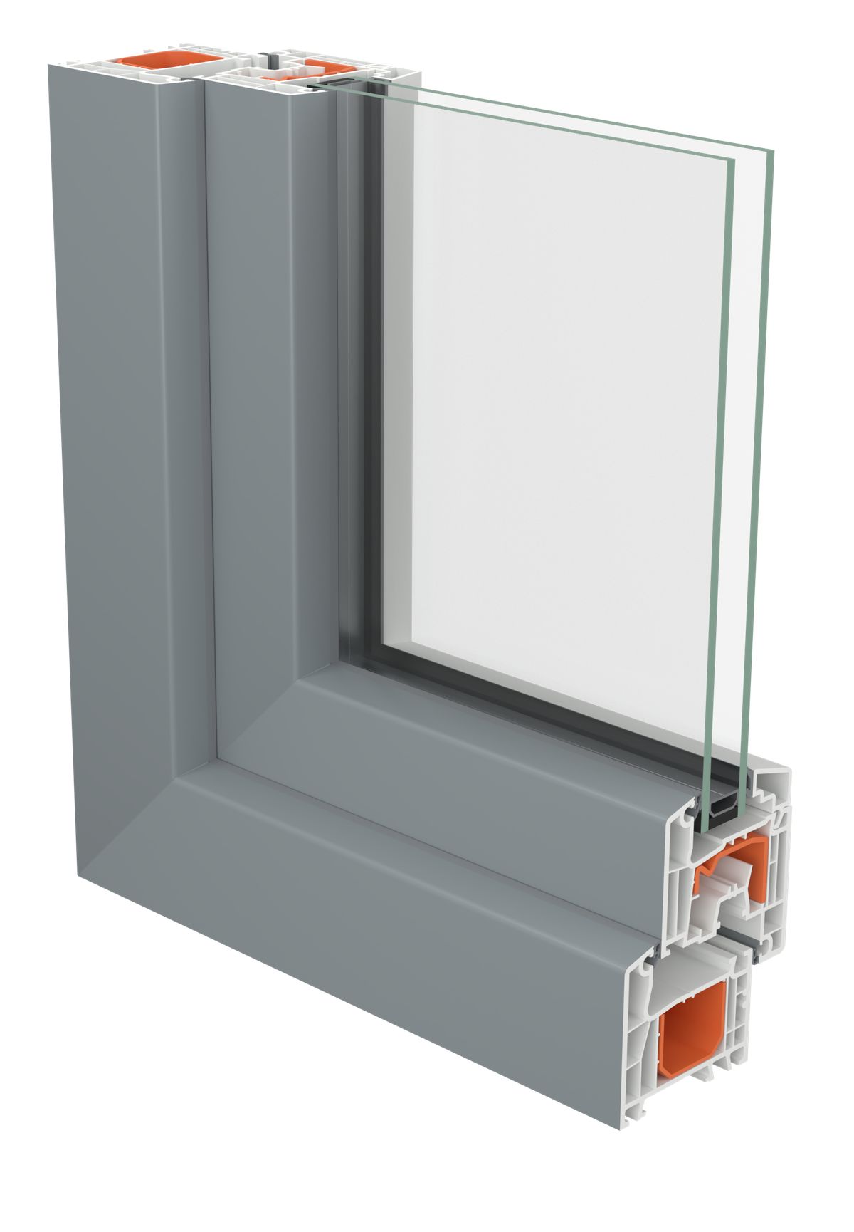 Vi5 corner cutaway in aluminum silver showing the steel core